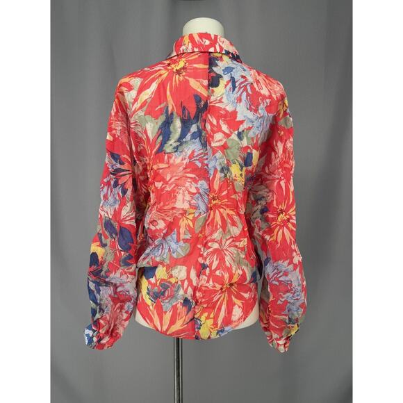 Vince Camuto Shirt Womens Medium Multicolor Floral Sheer Button Front Tie Hem - Picture 3 of 9
